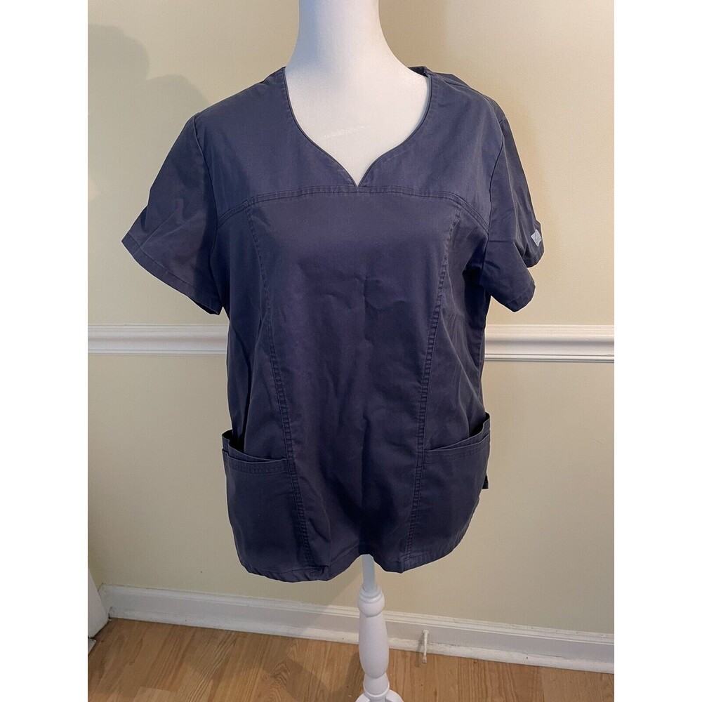Butter-Soft Womens Stretch V-Neck Scrub Top Blue Sz:L  Pocket